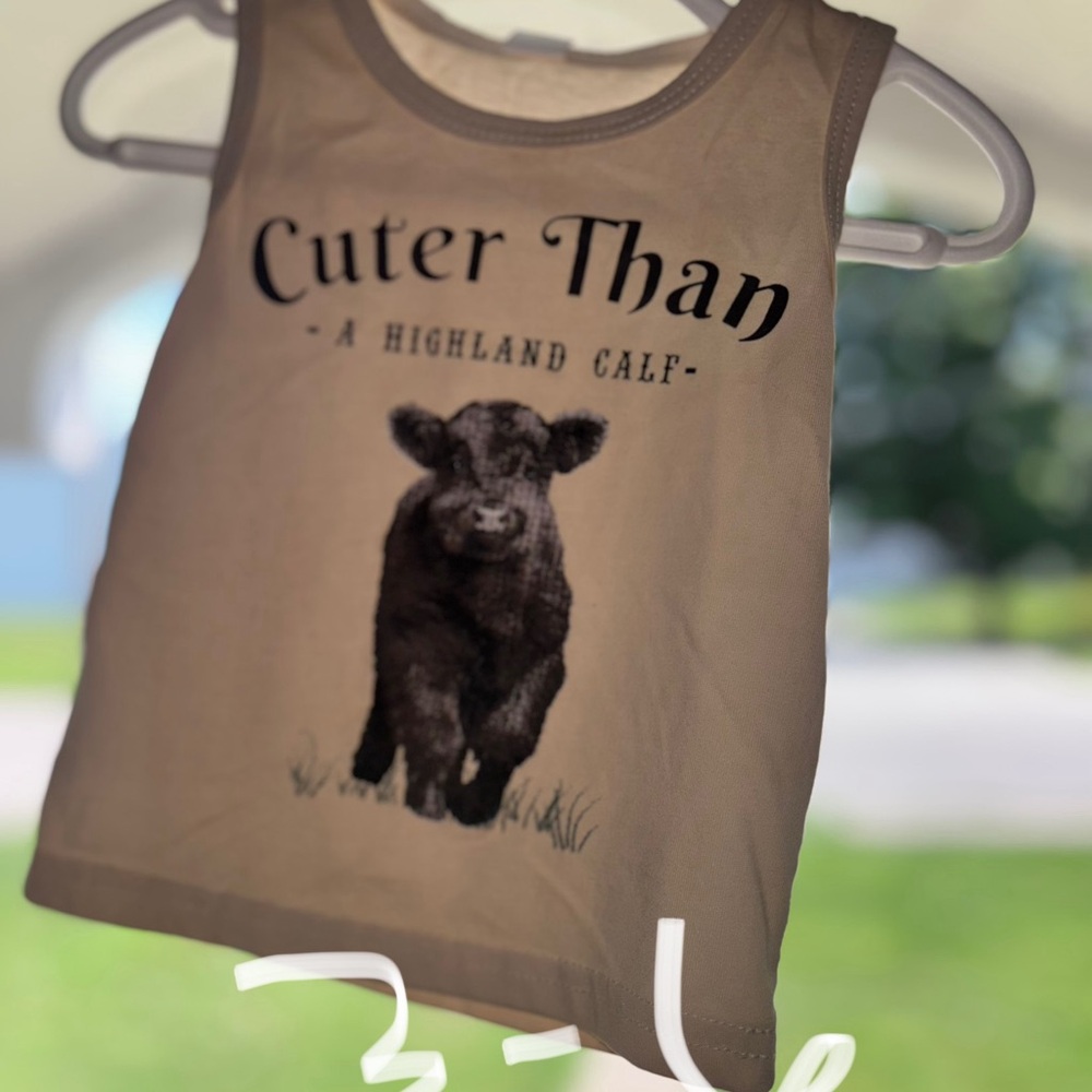 Tan Kids Tank Top with Highland Calf Print